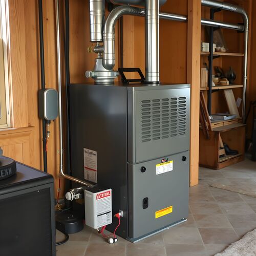 electric residential furnace in a basement