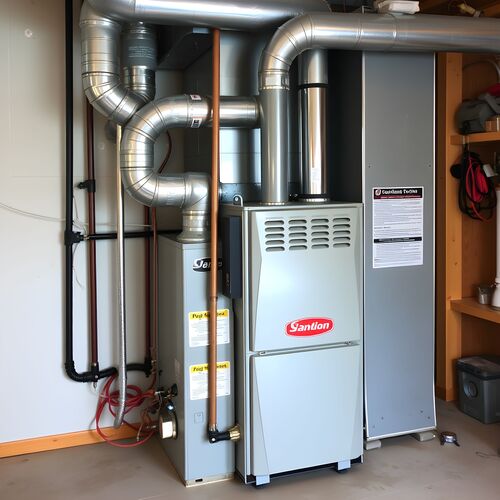 residential gas furnace in a home garage